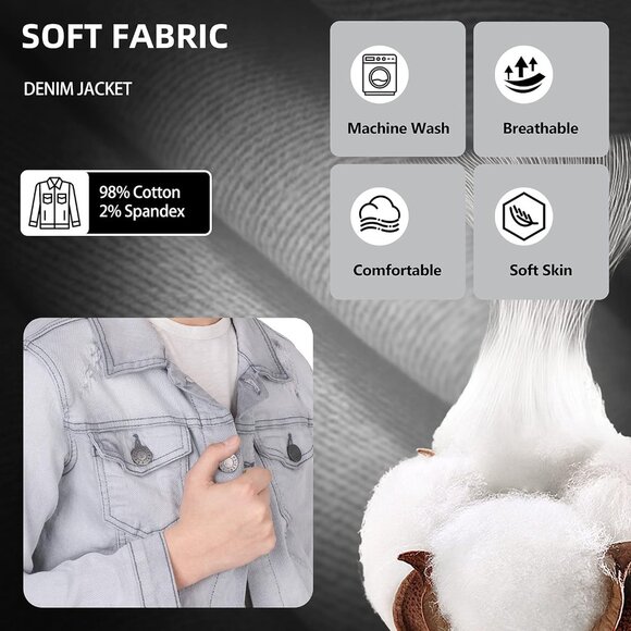 Mens Medium Blue Denim Jacket Washed Ripped Distressed Stretch Casual Trucker - Picture 9 of 9